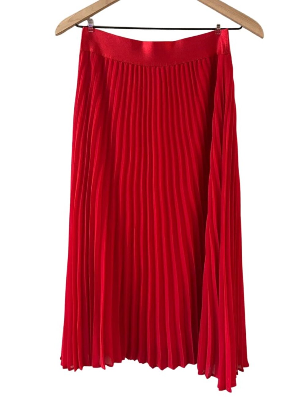 Express Red Accordion Pleat Chiffon Midi Skirt